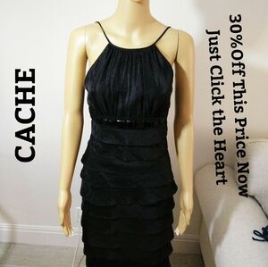 CACHE Black Beaded‎ Layered Dress Sz 2